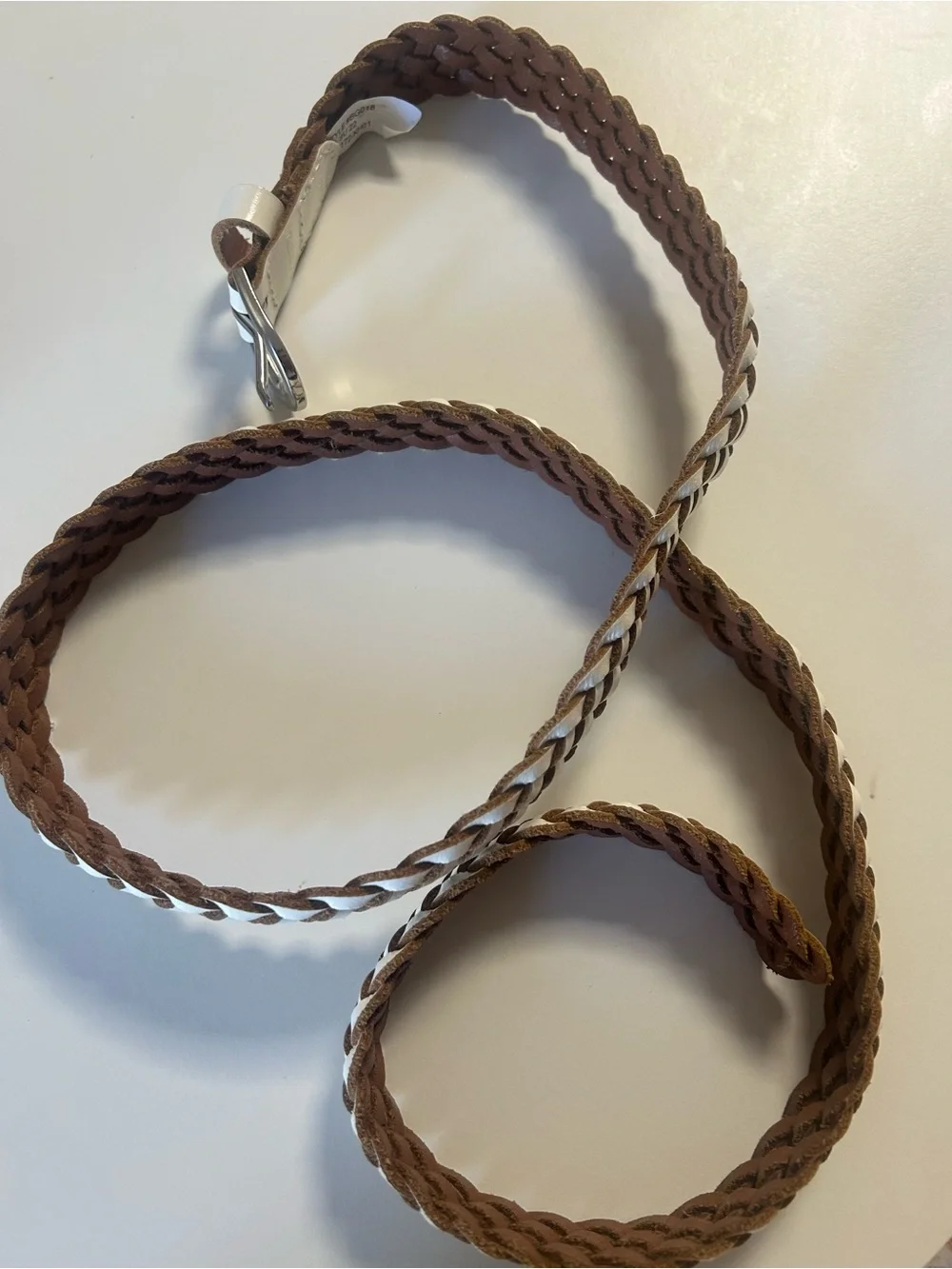 Braided White and Brown Leather Belt - women